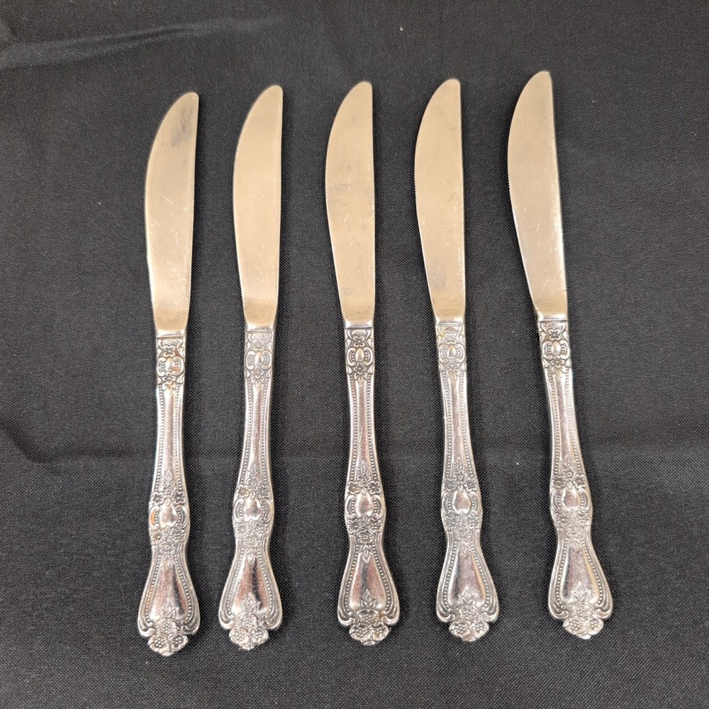 Rogers & Co Stainless Korea Floral Ornate Dinner Knives Set of 5 - Picture 1 of 3
